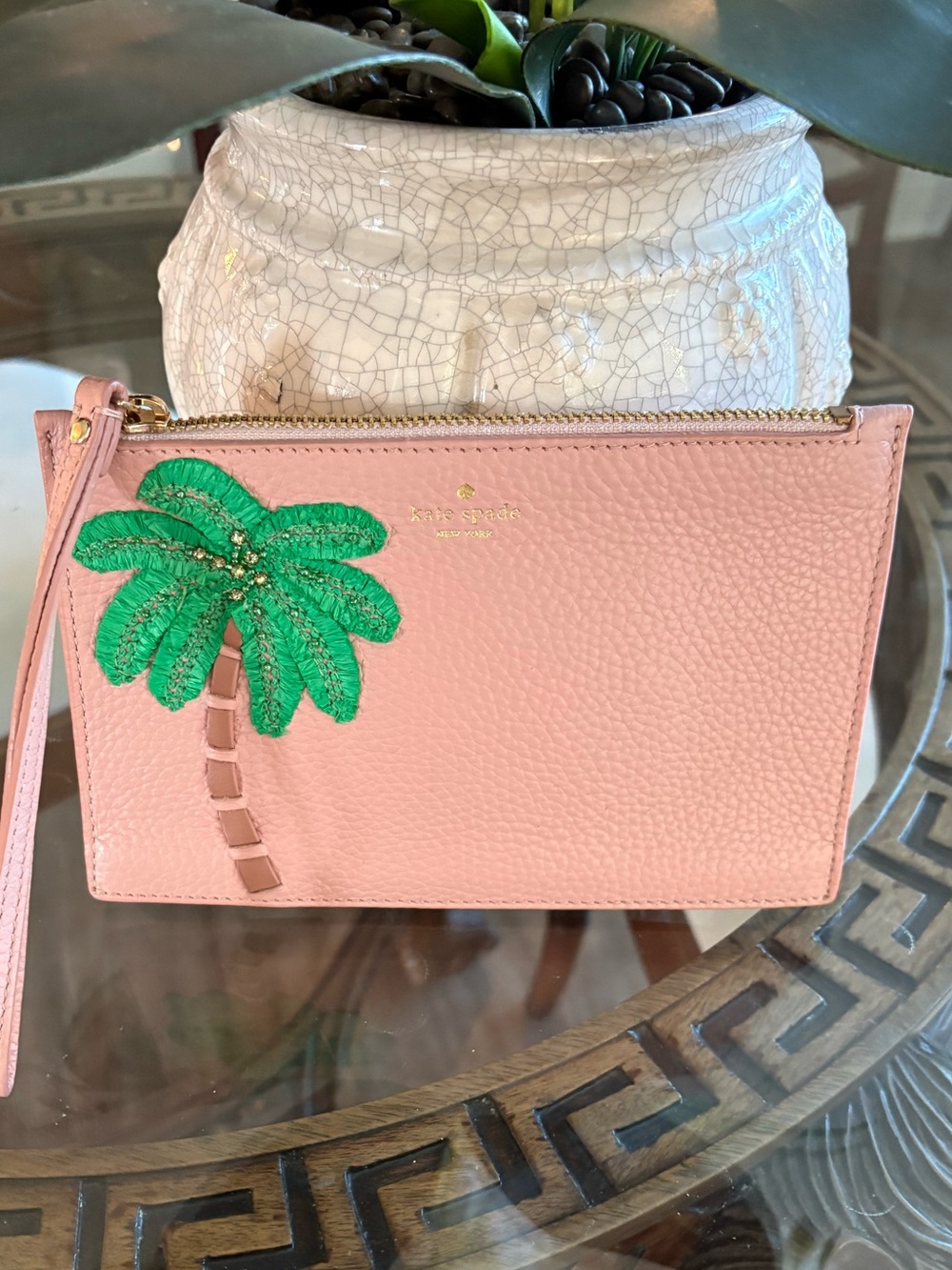 NWOT KATE SPADE Pink Palm Tree Wristlet Clutch